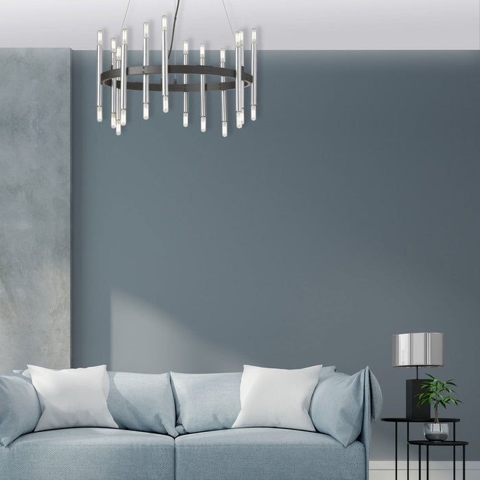 Dainolite Derry 24 Light Chandelier Matte Black/Polished Chrome Lamp