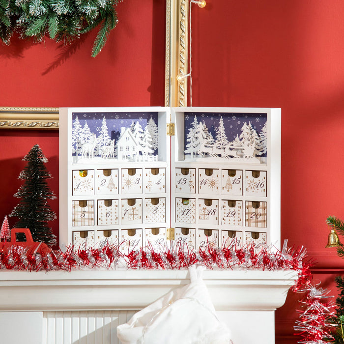 Homcom 24 Days Wooden Christmas Advent Calendar Book For Kid Adult
