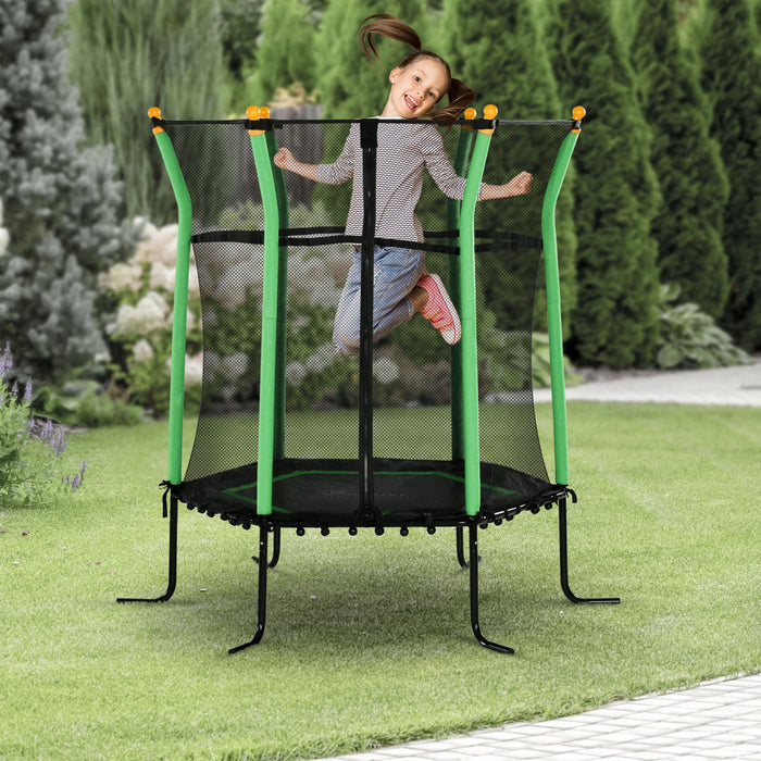Soozier 63" Kids Trampoline Mini Indoor Bouncer Jumper with Enclosure Net Elastic Thick Padded Pole Gift for Child Toddler Age 3-10 Years Old Green