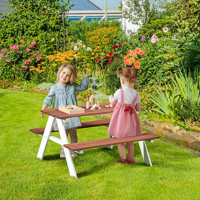 Outsunny Kids Picnic Table, Wooden Kids Table And Chair Set Outdoor Activity Table Bench For Backyar
