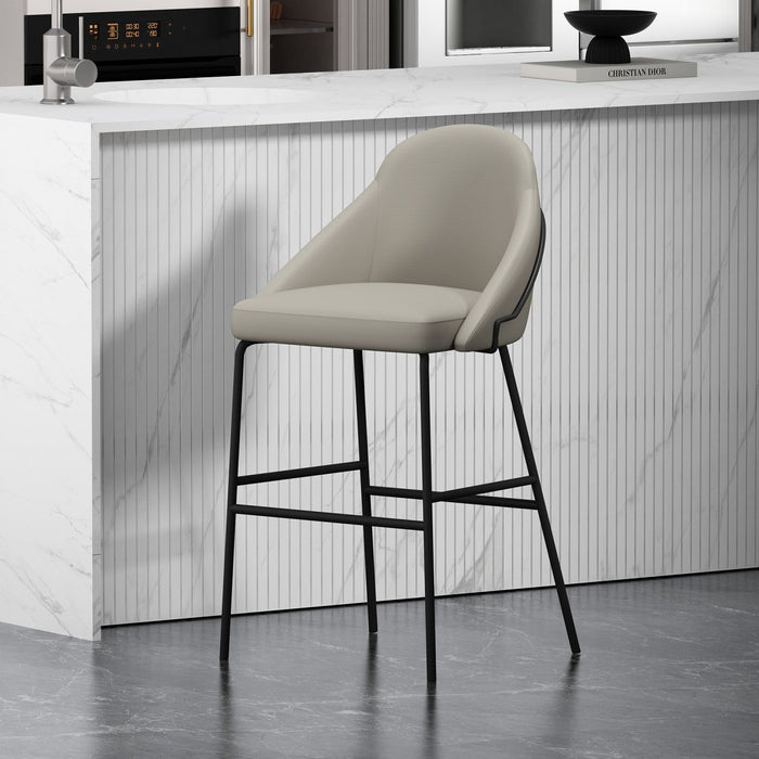 Gracie Modern Metal Upholstered Barstool in Stone Gray and Black Armoire 