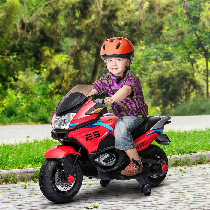 Aosom 12v Powered Ride-On Kids Motorcycle With Training Wheels, Battery-operated Motorbike For Kids 
