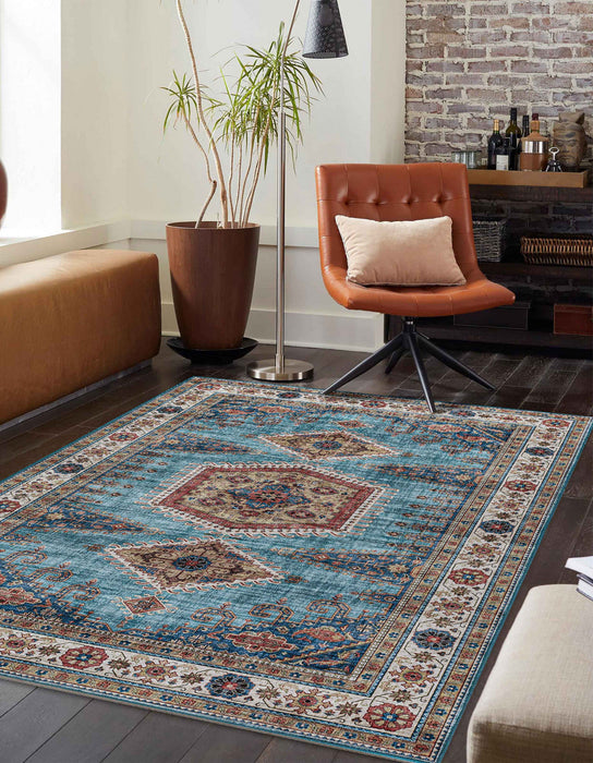 Tracy Traditional 8'0\" x 10'0\" Area Rug in Blue Indoor Area Rug 