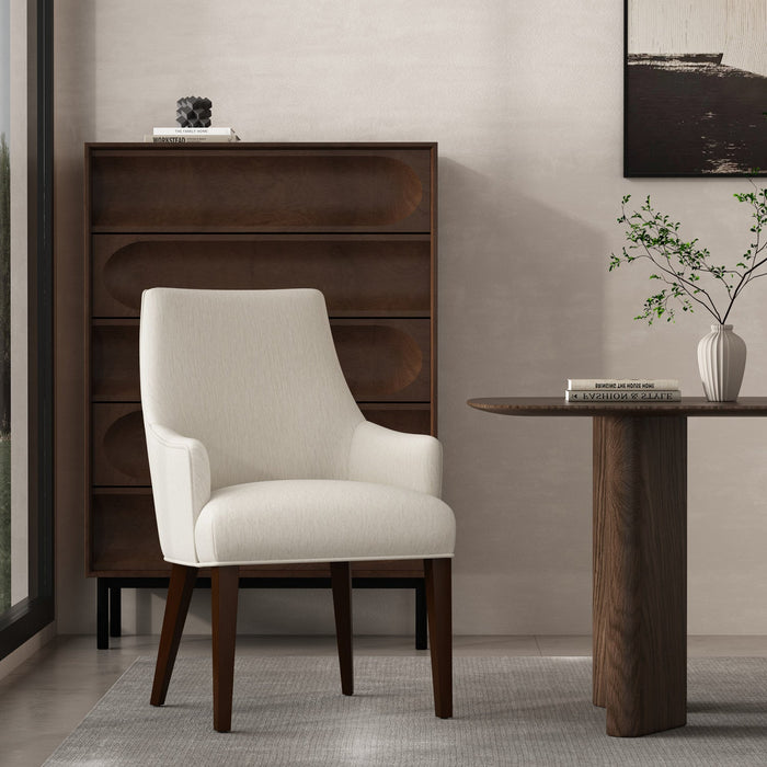 Beever Modern Wood Chenille Armchair in Cream 