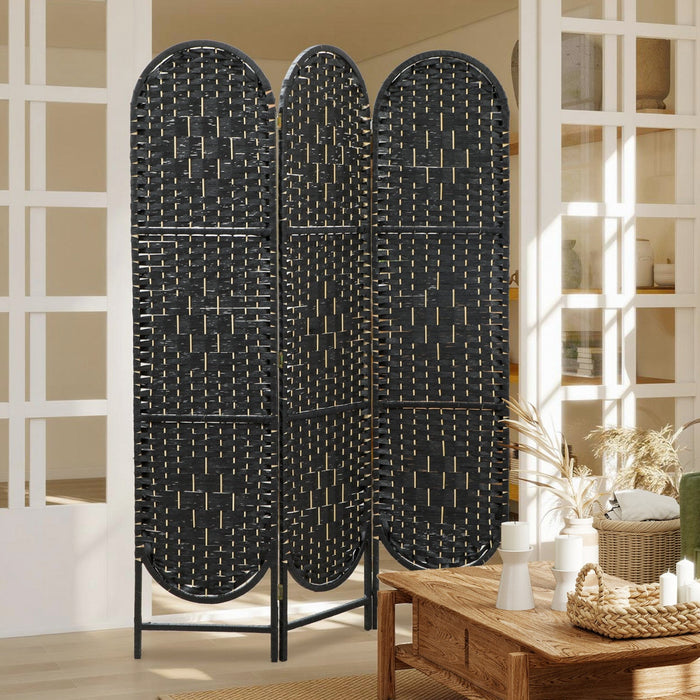 HOMCOM 3 Panel Room Divider, Bohemian Folding Privacy Screen, Black