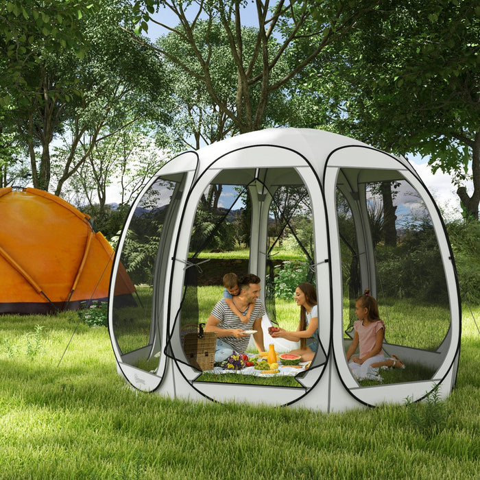 Outsunny 11' X 11.5' Screen Tent, Pop Up Gazebo With 2 Doors, Cream White
