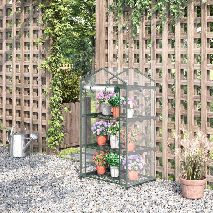 Outsunny 3 Tier Mini Greenhouse Portable Plant Greenhouse With Roll Up Door And Wire Shelves, 27\" X 