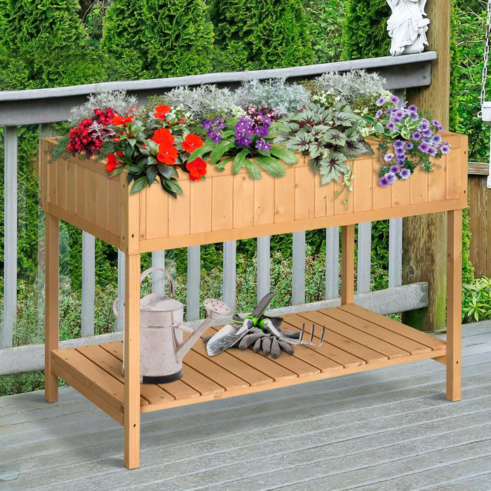 Outsunny 43.25\" X 18\" X 30\" Elevated Wooden Garden Plant Stand Outdoor Raised Natural Flower Bed 8 G