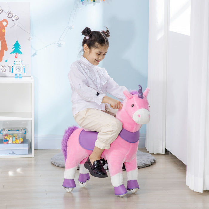 Qaba Ride On Unicorn Walking Horse Mechanical Pony Toy With Wheels Gift For 3-6 Years Girls Boys Pin