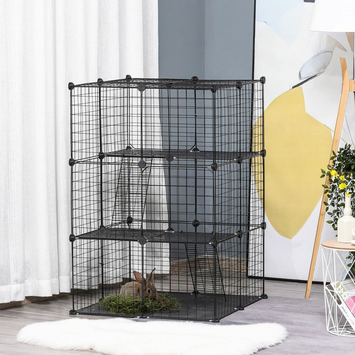 Pawhut 3-tier Diy Pet Playpen Small Animal Cage Bunny Hutch Portable Metal Wire With Ramps For Kitte