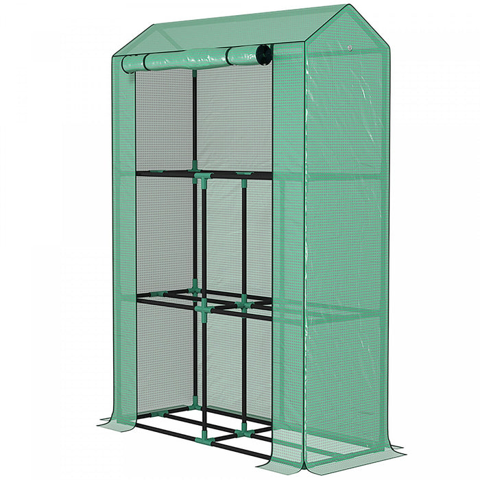 Outsunny Mini Greenhouse With 3 Tier Shelves, Roll-up Door, Green