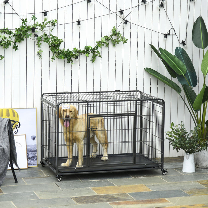 Pawhut Folding Heavy Duty Dog Crate Heavy Duty Cage For Extra Large Sized Dogs With Double Doors, Lo