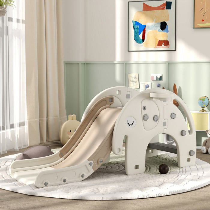 Qaba 3 In 1 Toddler Slide, Kids Slide With Basketball Hoop, Climber, Elephant-themed Indoor Slide Fo
