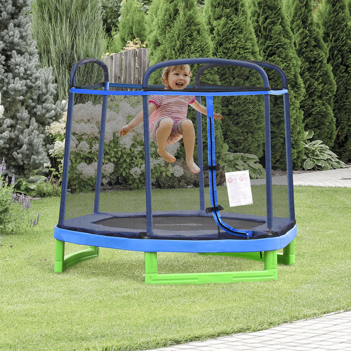 Outsunny 84.75\" Kids Trampoline 7 Ft Indoor Outdoor Trampolines With Safety Net Enclosure Built-in Z