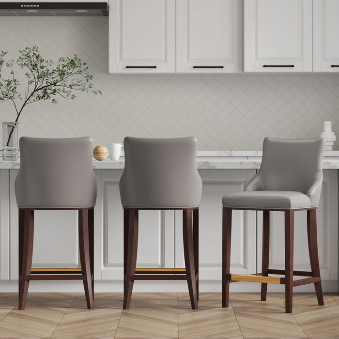 Shubert Modern Wood Upholstered Barstool in Dark Taupe - Set of 3 