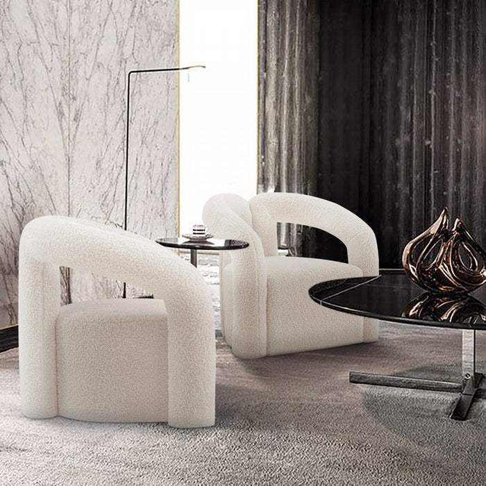 Darian Modern Boucle Lounge Chair in White - Set of 2 
