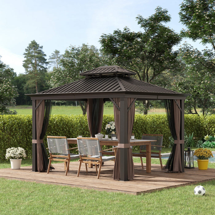 Outsunny 10' X 12' Outdoor Hardtop Gazebo With Galvanized Steel Canopy & Netting Sidewalls For Lawn,