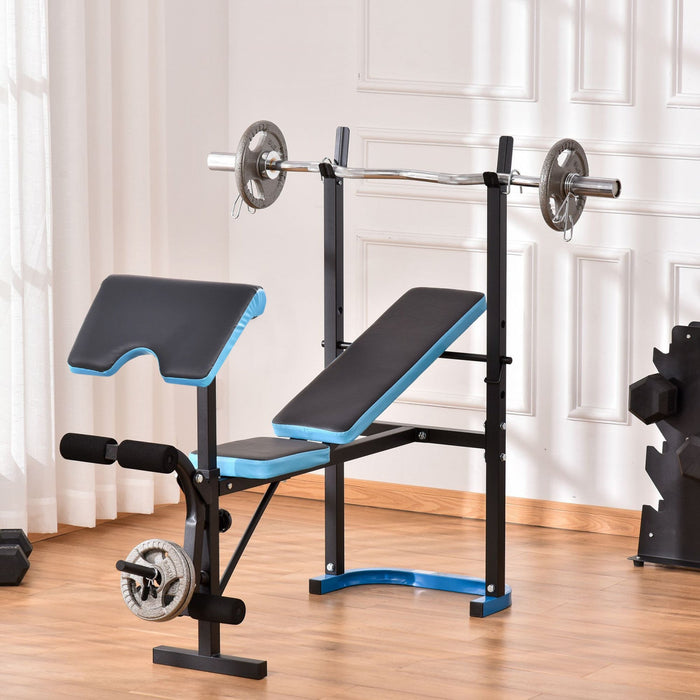 Soozier Adjustable Weight Bench With Barbell Rack And Leg Developer For Weight Lifting And Strength 