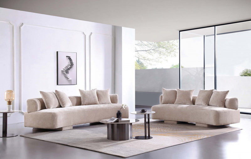 Verandah Mid-Century Modern 2-Piece Sofa Set in Beige 