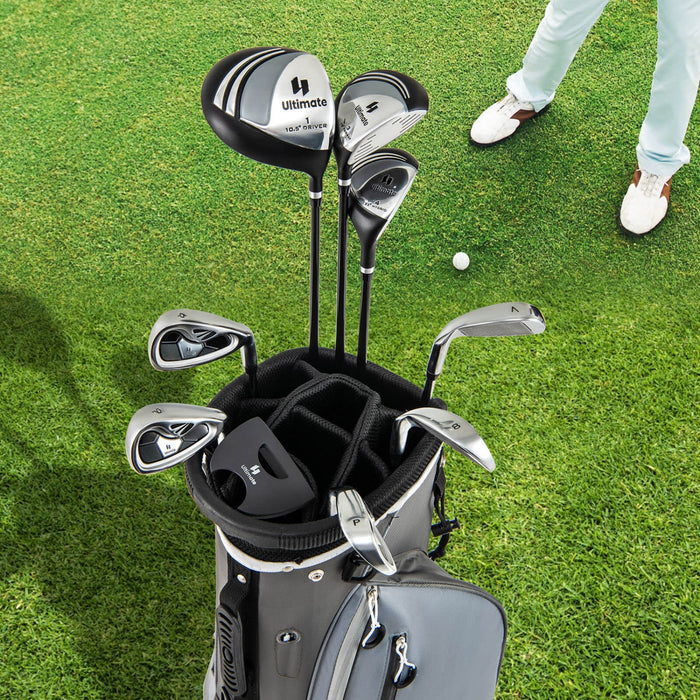 Men's Complete Golf Clubs Package Set 10 Pieces Includes Alloy Driver Grey