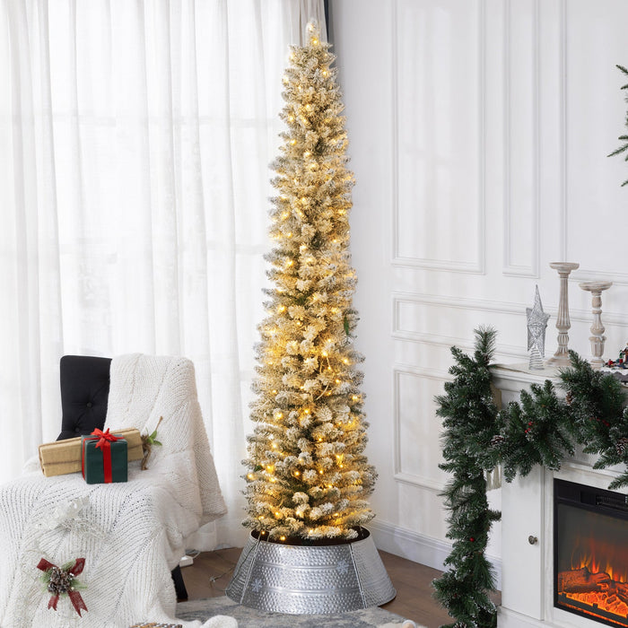 Homcom 7 Foot Snow Flocked Artificial Pencil Christmas Tree With Lights