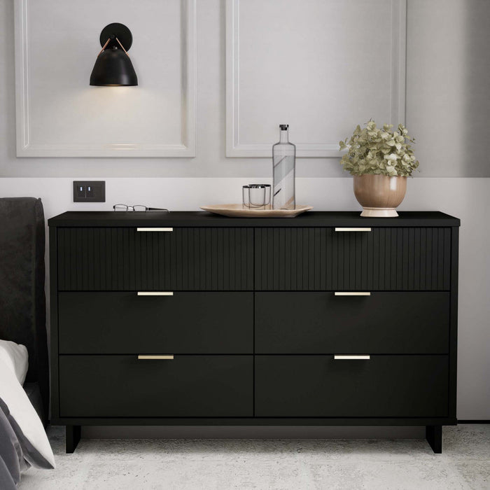 Granville Modern 55\" Dresser in Black (6-Drawer) 