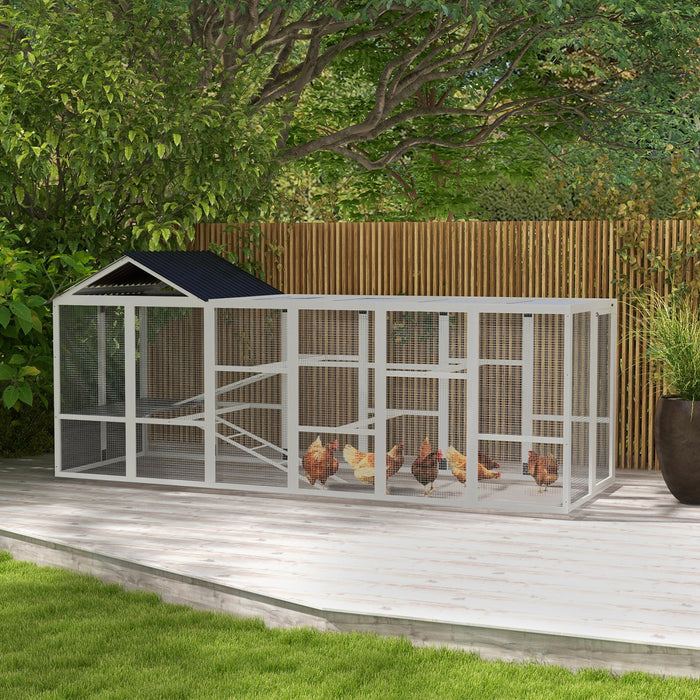 Pawhut Outdoor Wooden Chicken Coop With Run, Ramps, Perches, Storage, Backyard Hen House With Combin