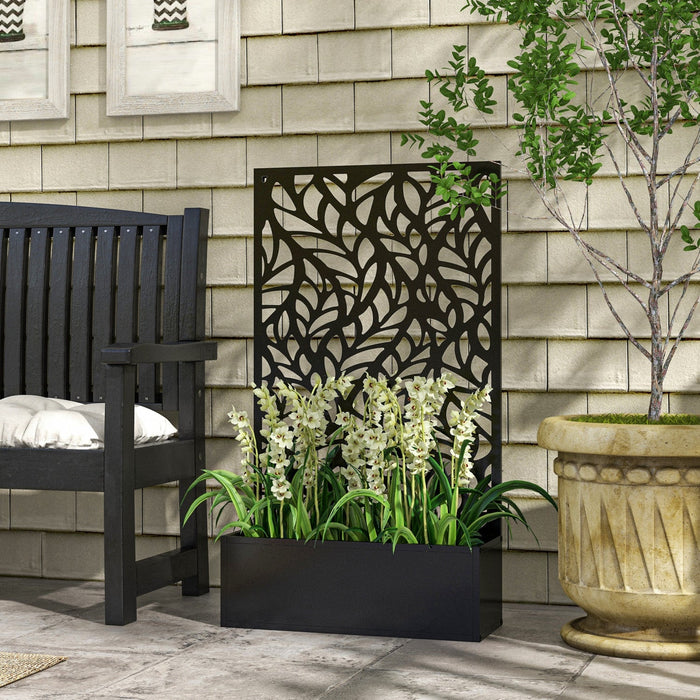Outsunny Outdoor Privacy Screen With Planter Box, Metal Privacy Panel And Raised Graden Bed, Wall-mo