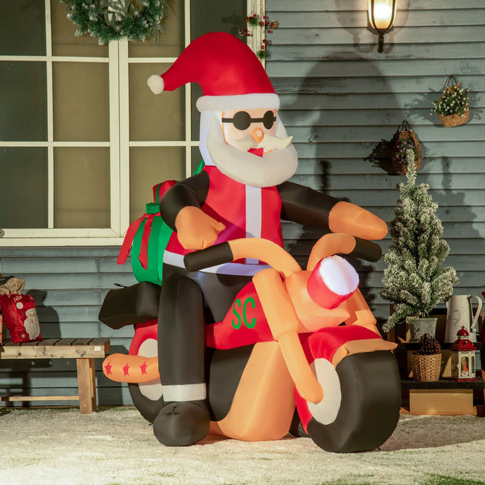 Homcom 5.5ft Santa Claus Riding A Motorcycle Inflatable Christmas Decoration