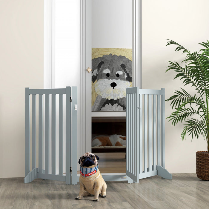 Pawhut Foldable Dog Gate With Door, 3 Panels Freestanding Pet Gate With Support Feet Indoor Playpen 