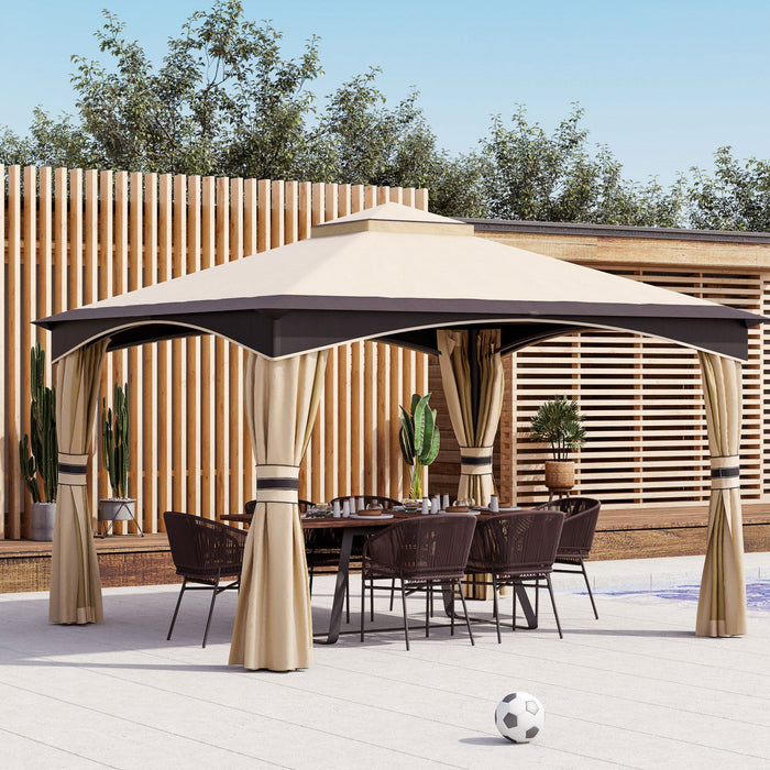 Outsunny 10.5'x 12' Soft Top Gazebo Canopy Tent W/ Double Roof, Eaves Design And Mesh Netting Sidewa