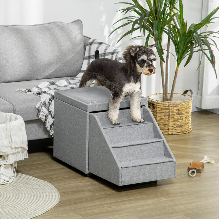 Pawhut 2 In 1 Dog Stairs Ottoman, Multi-purpose Pet Stair With Storage For Small Medium Dogs Cats, N
