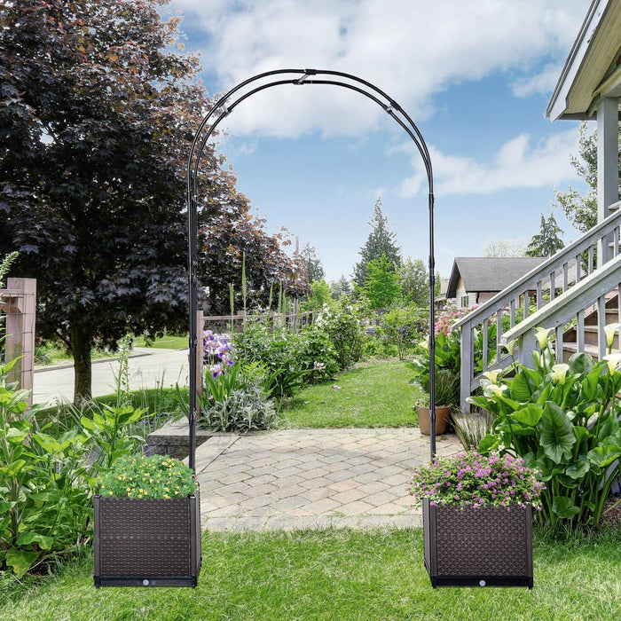 Outsunny 8ft Garden Arch With Two Planters Outdoor Steel Trellis Arbor For Climbing Plants, Weddings