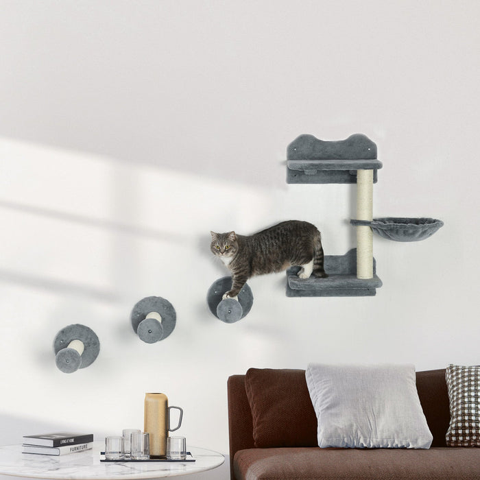 Pawhut 4pcs Cat Wall Shelf With Scratching Posts, Hammock, Setps, Platforms, Cat Shelves For Relaxin