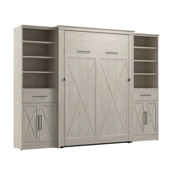 Bestar Key West Full Murphy Bed & Closet Organizers with Doors & Drawers (113 W) - Linen White Oak