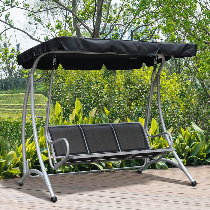 Outsunny 3 Person Patio Swing Seats With Adjustable Canopy Outdoor Swing Chair Bench For Garden, Poo