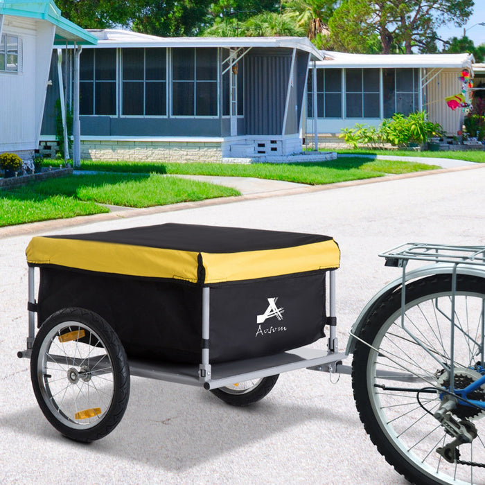 Aosom Bicycle Trailer Bike Cargo Trailer Garden Utility Cart Tool Carrier With Removable Cover, Yell