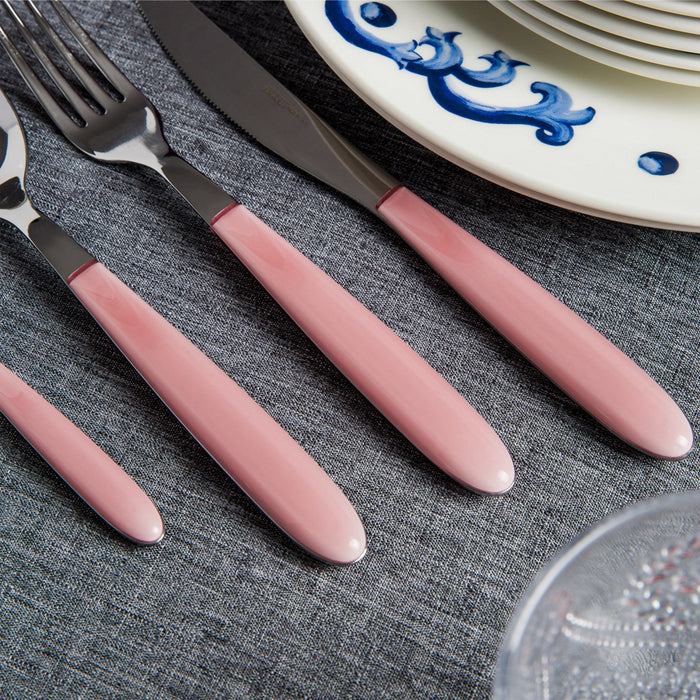 Arimi Nilu Italian Stainless Steel 24 Piece Flatware Set - Service For 6 - Pink Handle