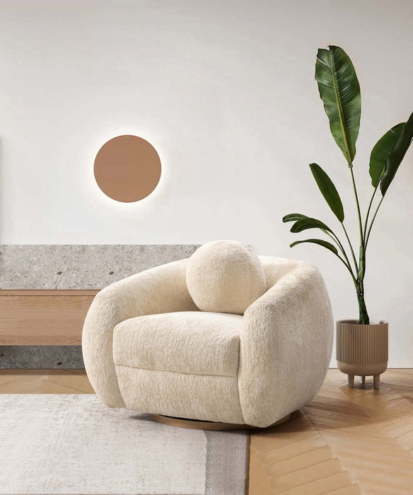 Tribeca Mid-Century Modern Chenille Lounge Chair in Cream 