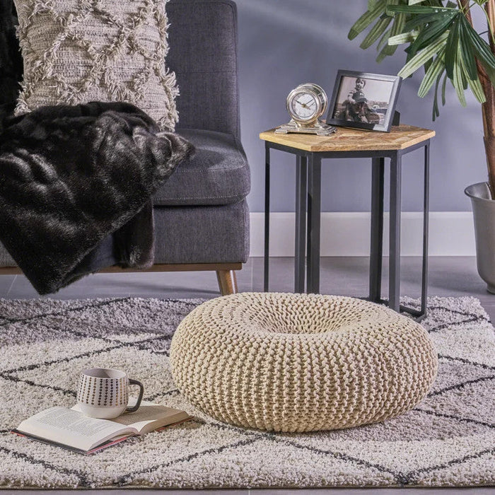Murphy Upholstered Pouf,100% Cotton - Beige 