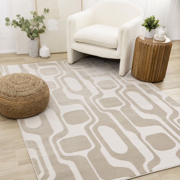 Leopold Modern Mid-Century Beige Cream Area Rug - 7'10\" x 10'6\"