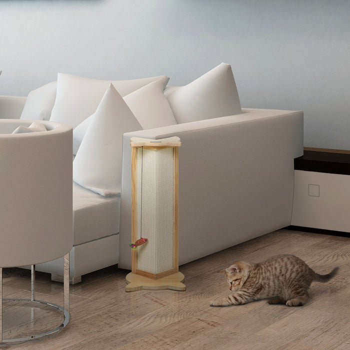 Pawhut Sisal Cat Scratching Post, Cute Cat Scratcher With Hanging Funny Toy, 90° Angle For Wall Tabl