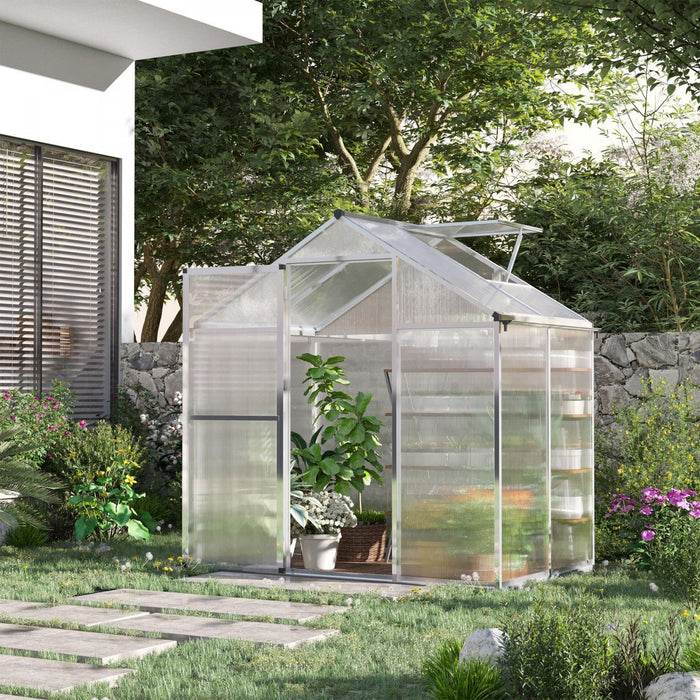 Outsunny 4' X 6' X 6.4' Walk-in Garden Greenhouse Polycarbonate Panels Plants Flower Growth Shed Col