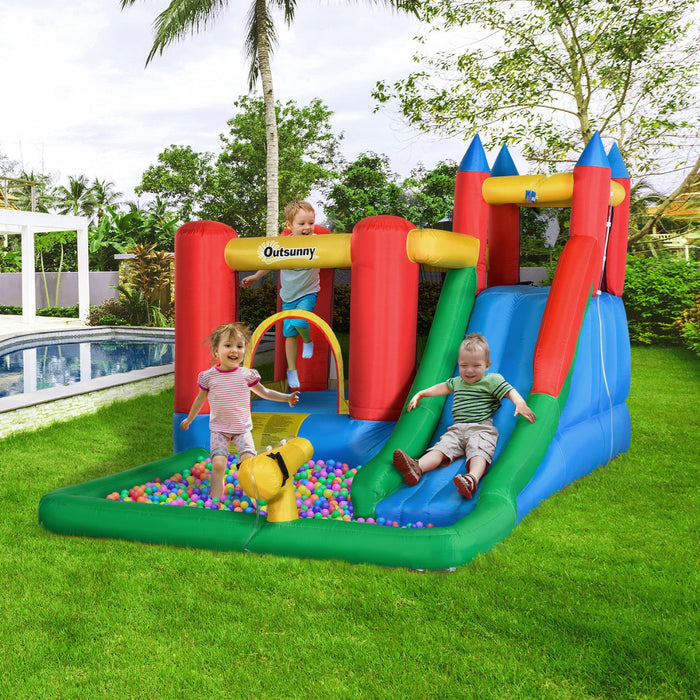 Outsunny Kids Bouncy House Inflatable Pool Water Slide Trampoline Bounce Castle Climbing Wall With I