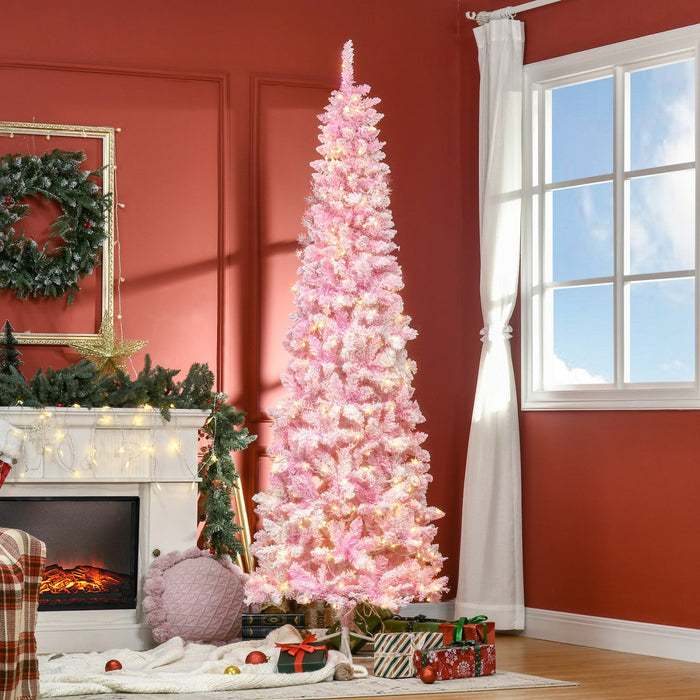 Homcom 7.5ft Snow Flocked Artificial Christmas Tree W/ Led Light