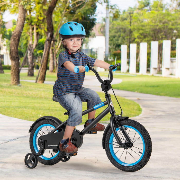 Costway 14" Kids Bike With Adjustable Saddle Handlebar Removable Training Wheels Handbrake Black