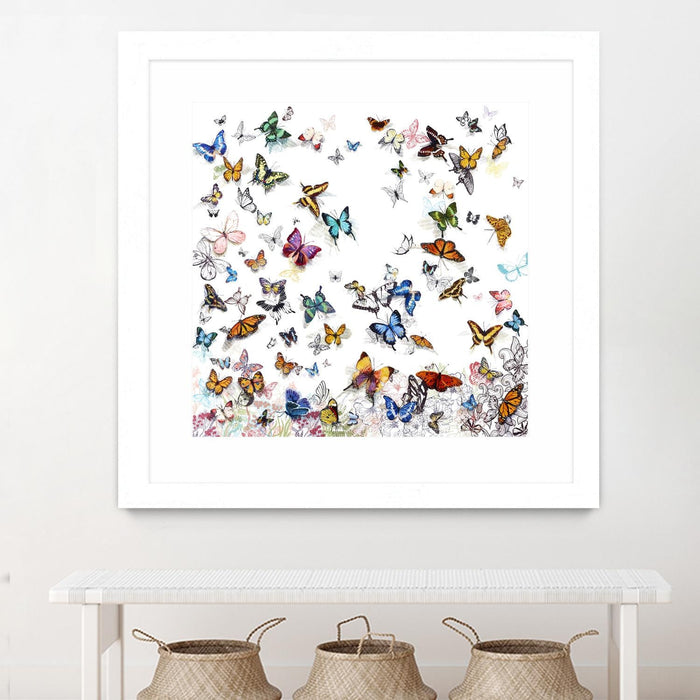 \"Papillon\" Matted and Framed White 30x30 Wall Art