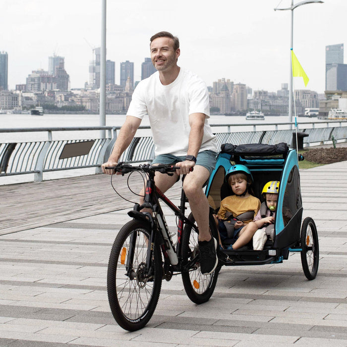 Aosom Child Bike Trailer 3 In1 Foldable Jogger 2-seater Pushcar Transport Buggy Carrier With Shock A