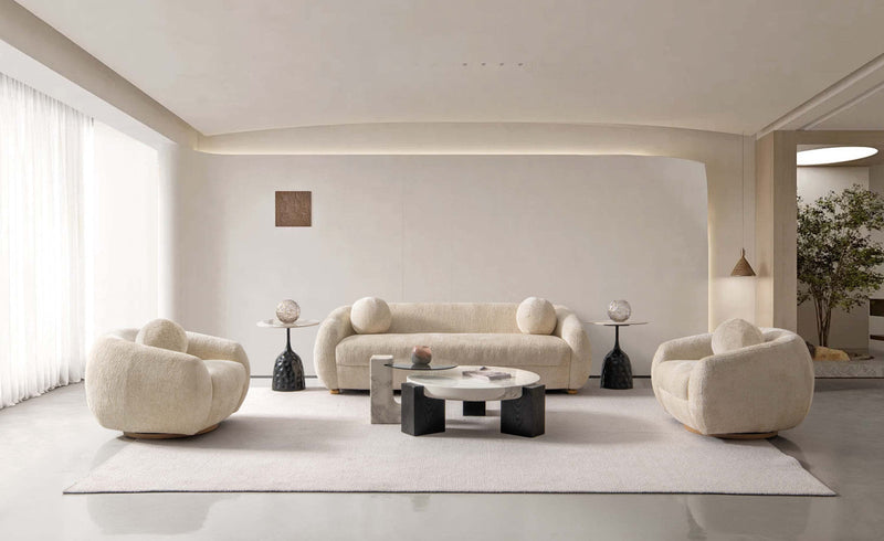 Tribeca Mid-Century Modern 3-Piece Sofa Set in Cream 