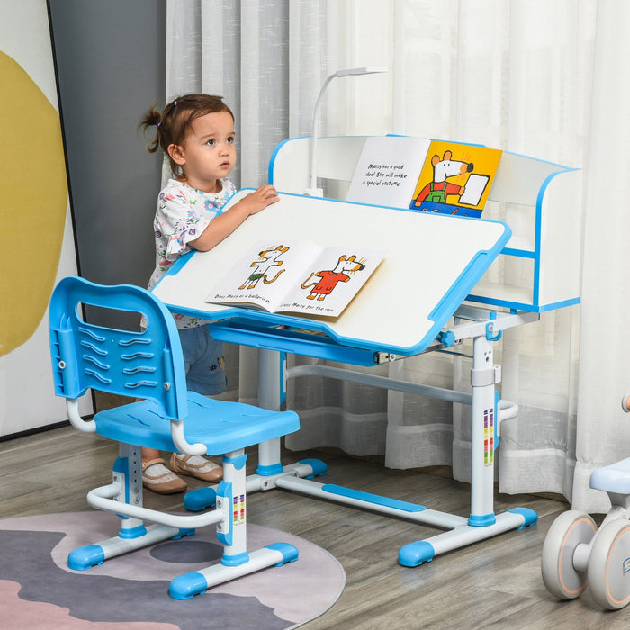 Qaba Kids Desk And Chair Set Height Adjustable Student Writing Desk Children School Study Table With